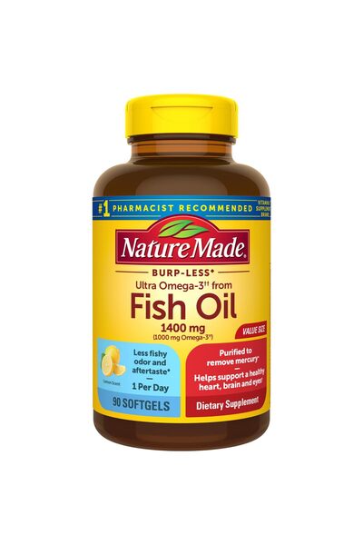 Nature Made Burp Less Ultra Omega 3 Fish Oil 1400 mg, Heart, Brain & Eye Supp...