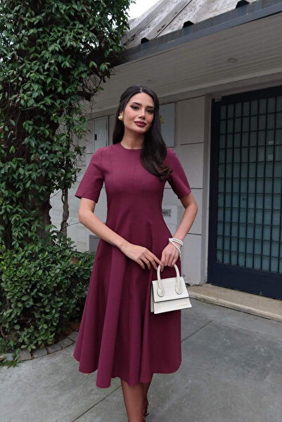 Aventien Maxi Boy Eteği Volanlı Bordo Elbise