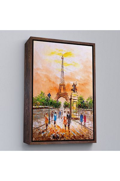 Harita Sepeti Turnul Eiffel cu cadru alb Vedere peisaj Pictură în ulei Pictură decorativă pe pânză