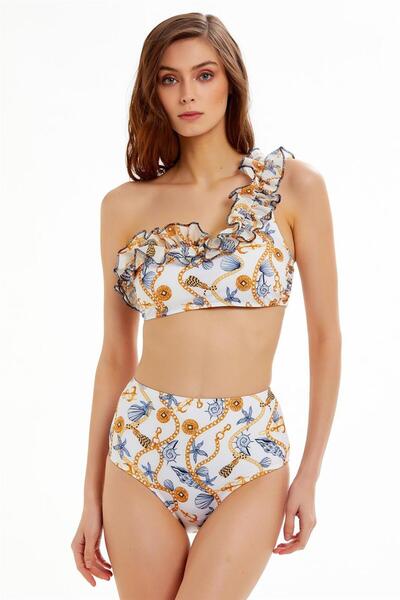 Argento Жіночий бікіні з рюшами та морським візерунком