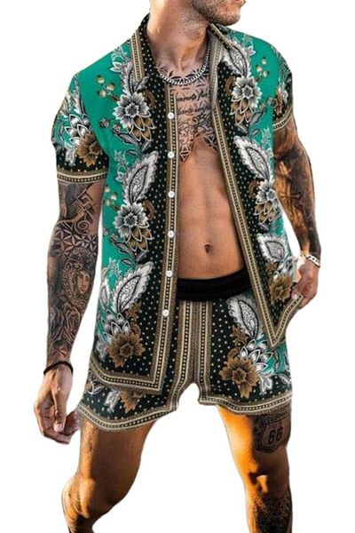 ARDSU Hawaiian Men's Shirt Shorts Set Beach Dress