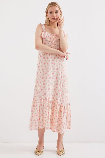 modaserdem 2237 Patterned Strappy Viscose Dress - Pink