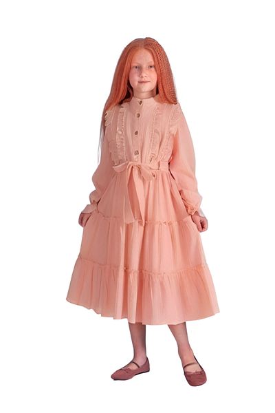 Tivido Buttoned Ruffled Girl Linen Dress