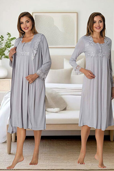 Effortt طقم ثوب نوم للحوامل أنيق مزين بالدانتيل مع ثوب نوم للحوامل