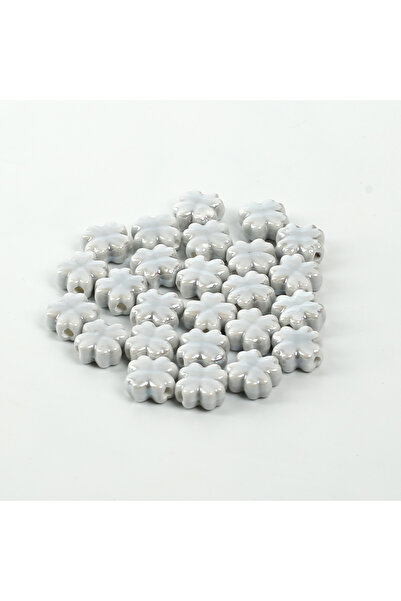 yfhobi 1 Adet - 11 mm Yonca Desenli Porselen Boncuk, Gri Renk Porselen Takı A...