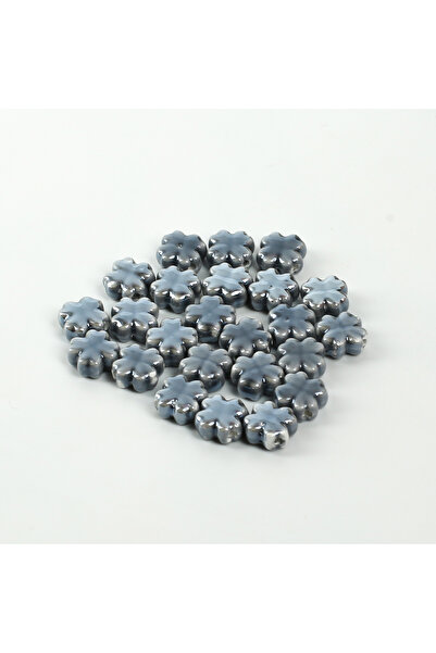 yfhobi 1 Adet - 11 mm Yonca Desenli Porselen Boncuk, Antrasit Renk Porselen T...