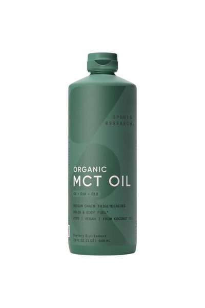 Sports Research Keto MCT Oil from Organic Coconuts - C8, C10, C12 MCTs, Non-GMO Vegan, Unflavored (32 Oz)