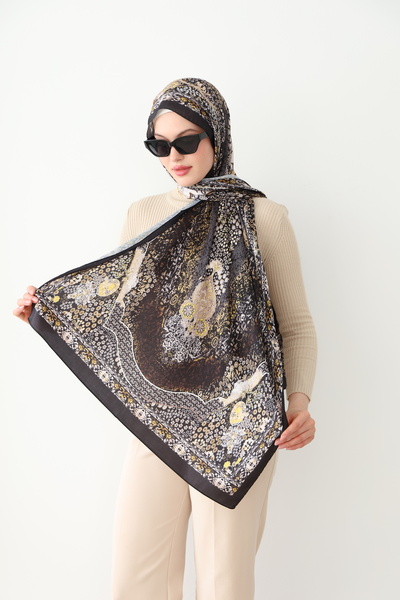 Butik GOLD ETNİK DESEN LUX SATEN İŞLEMELİ ŞAL