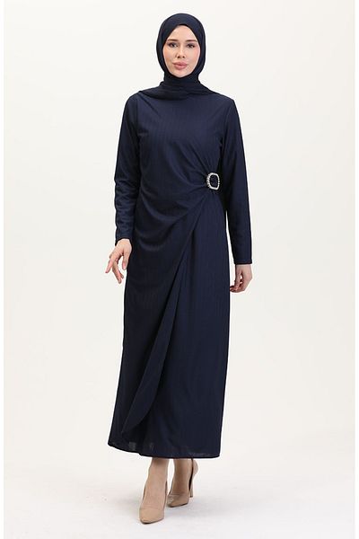 sefamerve Φόρεμα με πέτρινη λεπτομέρεια 4740-02 Navy Blue