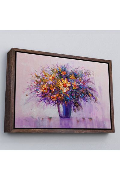 Harita Sepeti Pictură murală cu flori colorate într-o vază cu aspect de pictură în ulei cu cadru alb