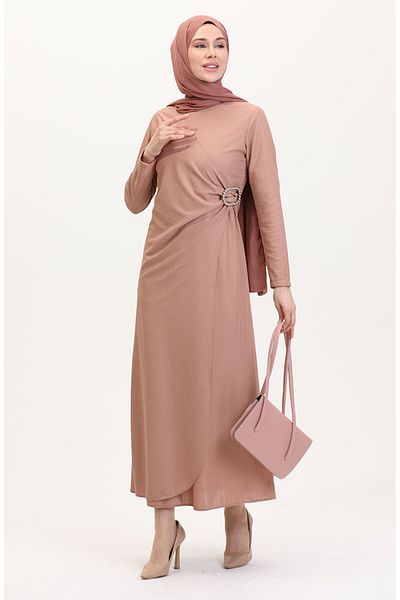 sefamerve Stone Detailed Suit Look Dress 4740-01 Πούδρα