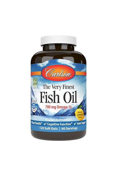 Carlson Norwegian Fish Oil, 700 mg Omega-3s, Wild Caught, Sustainably Sourced, Lemon, 120 Softgels