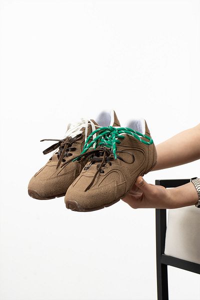 DUXAL SHOES Pantofi sport pentru femei Brunella din piele intoarsa dubla culoare cu siret cu talpa plata