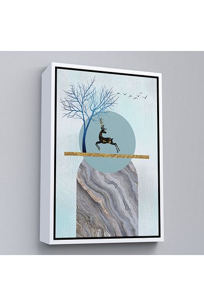 Harita Sepeti Modern Abstract Deer Painting with White Frame