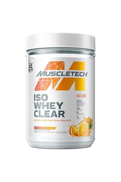 MUSCLETECH Clear Whey Protein Isolate - 22g Protein, 90 Cal, Orange Dreamsicle, 1.1lb (19 Servings)