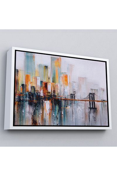Harita Sepeti Brooklyn Bridge New York Pictură în ulei cu cadru alb Pictură decorativă