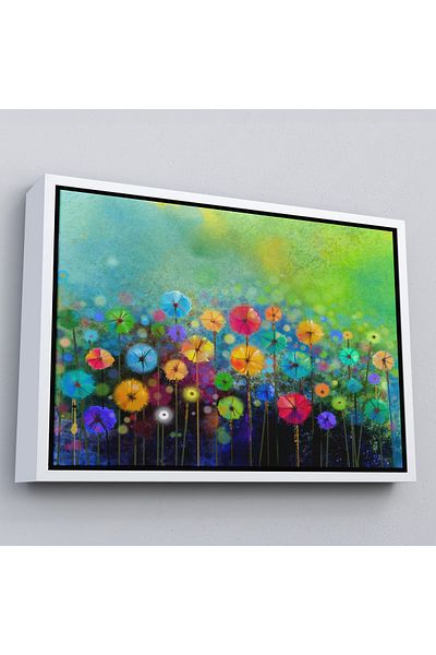 Harita Sepeti Flori abstracte în cadru alb Vedere acuarelă Pictură decorativă pe pânză