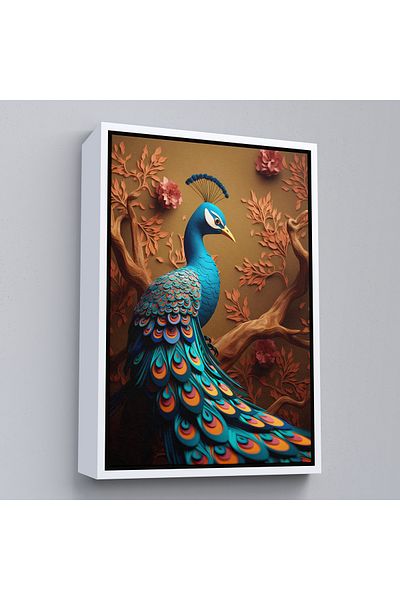 Harita Sepeti Modern Peacock Painting with White Frame