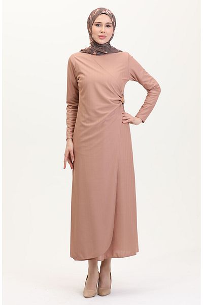 sefamerve Ζώνη Λεπτομερής Κοστούμι Look Φόρεμα 4736-01 Πούδρα