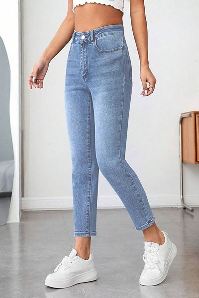LİMABEL Aideen New Mom Jeans Pantaloni din denim din lycra cu talie înaltă