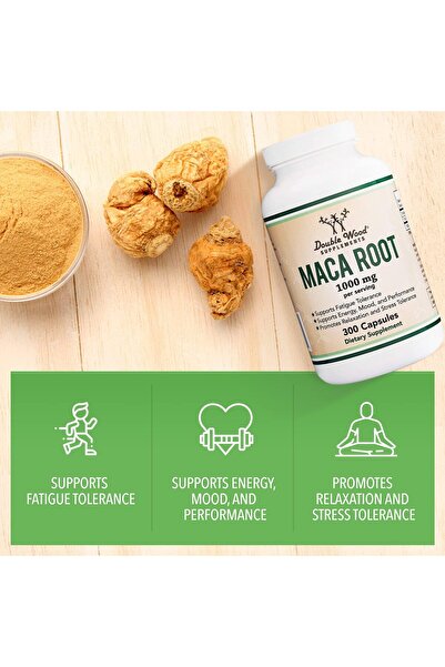 Double Wood Supplements Maca Root Capsules, 300 Count (1,000mg Black, Red, Yellow Maca Powder) for Energy by Double Wood