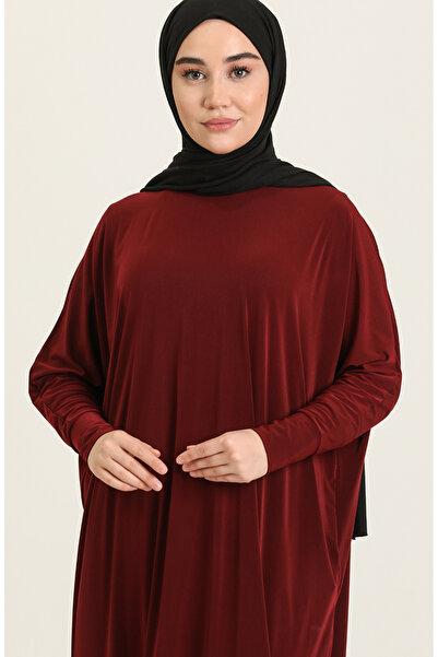 sefamerve Yarasa Kol Salaş Elbise 2000-12 Bordo