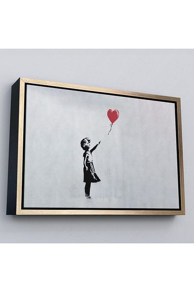 Harita Sepeti Pictură pe pânză Banksy Red Balloon Flying Away Girl cu cadru auriu