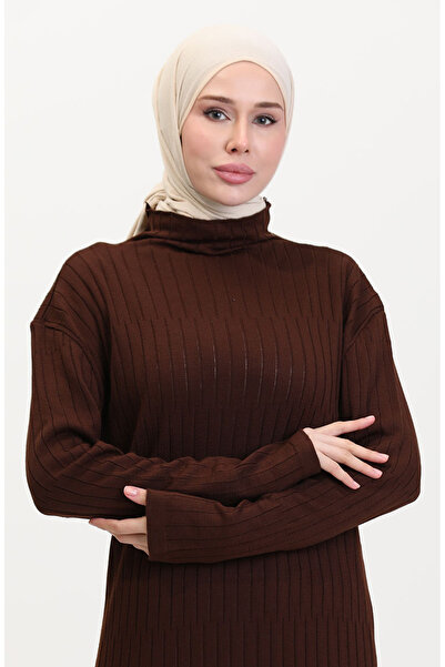 sefamerve Brown Corduroy Knitwear Dress 24207-05