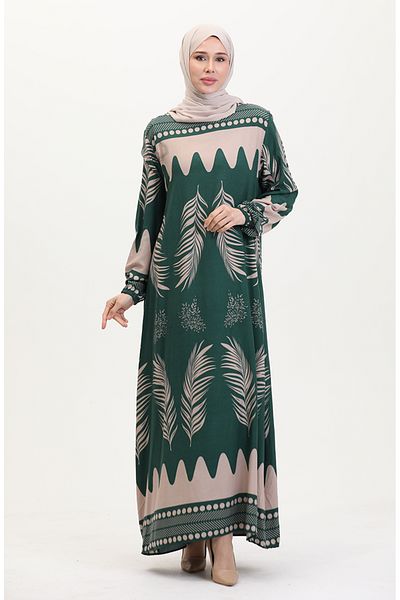 sefamerve Φόρεμα βισκόζης με σχέδιο, Emerald Green/0005-02