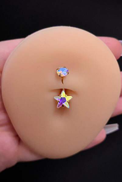 Blisse Piercing Kadın Gold Hologram Yıldız Zirkon Taşlı Belly Çelik Göbek Pie...