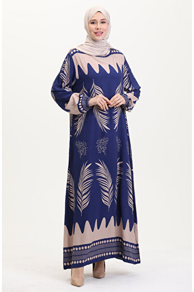 sefamerve Sötétkék mintás viszkóz ruha 0005-01