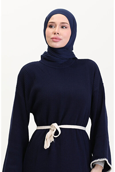 sefamerve Nakış Detaylı Triko Elbise 11040-06 Lacivert