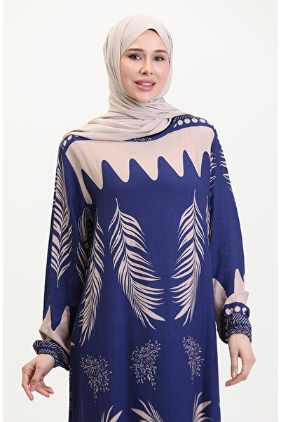 sefamerve Sötétkék mintás viszkóz ruha 0005-01