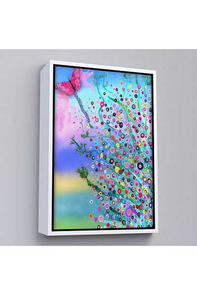 Harita Sepeti Pictură murală cu flori colorate și tematică fluture cu cadru alb