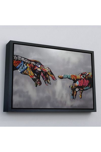 Harita Sepeti Pictură Mâna lui Dumnezeu într-un cadru de aur, cadou pentru creștini, iubitorii de Biblie, artă graffiti Banksy