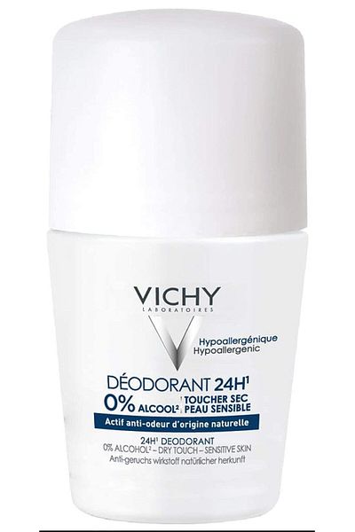 Vichy 24H Dry-Touch Roll-On Deodorant, Aluminum-Free, Invisible Finish, Sensitive Skin, 1.69oz