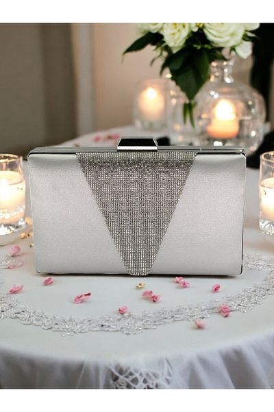 Biçanta Satin Argintiu Argintiu Stone Geanta Rochie De Seara Geanta De Seara Geanta Nunta De Logodna