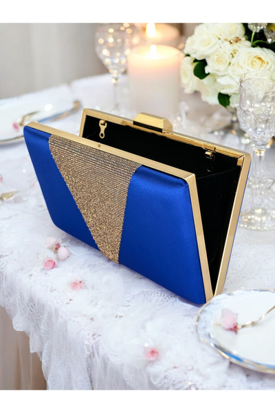 Biçanta Сакс Синя атласна сумочка з рожевим золотом і камінням Вечірня сумочка Сумочка для заручин Весільна сумочка