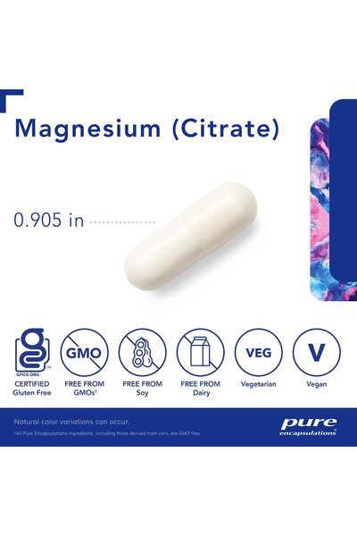 Pure Encapsulations Magnesium Citrate - Sleep, Heart, Brain, Bone, Energy, Muscle & Metabolism Support - 90 Capsules