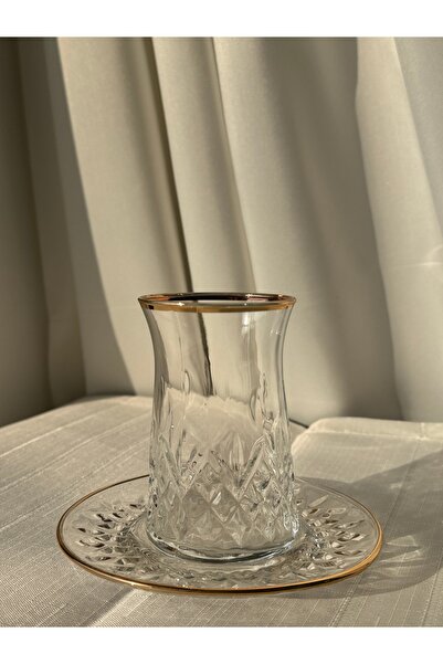 Şahika Kristal cama atılan imza Lara Gold 12 Parça Çay Seti 170ml