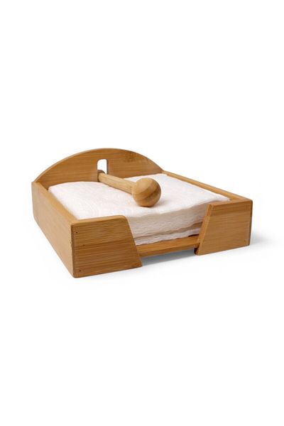Deconox Bamboo Napkin Holder Square, Bamboo Napkin Holder with Wind Protection Apparatus Stylish and Durable Design 18X18X5Cm