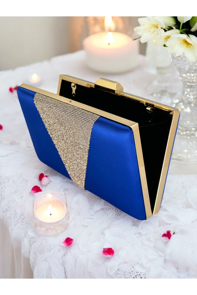 Biçanta Сакс Синя атласна сумочка з золотими камінцями Вечірня сумочка Сумочка для заручин та весілля