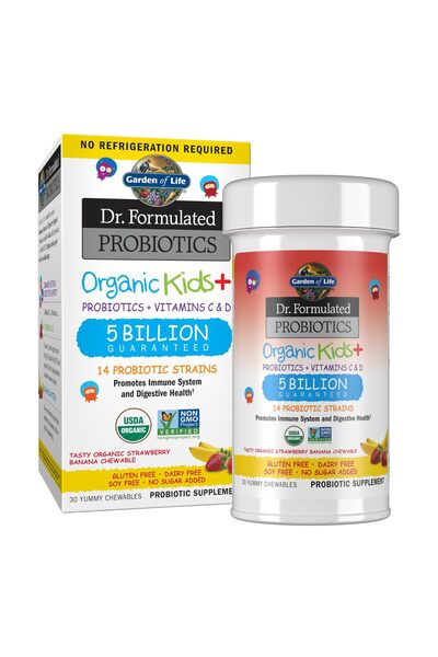 GARDEN OF LIFE Kids Probiotics with Vitamin C & D, Strawberry Banana, Gluten-...