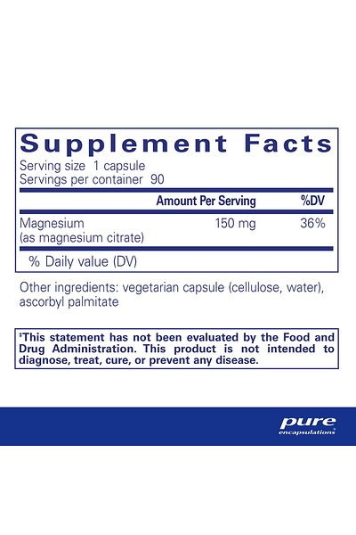 Pure Encapsulations Magnesium Citrate - Sleep, Heart, Brain, Bone, Energy, Muscle & Metabolism Support - 90 Capsules