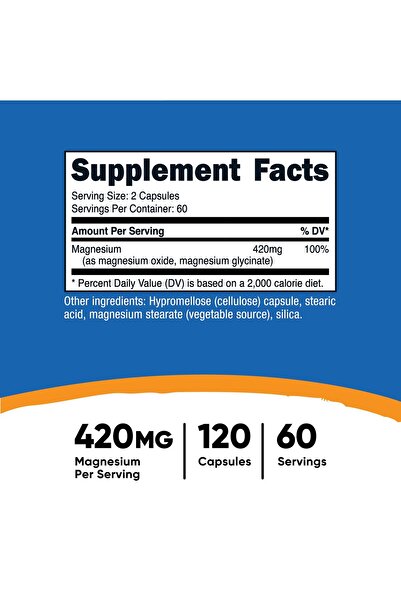 Nutricost Magnesium Extra Strength 420mg, 120 Caps - Oxide & Glycinate, Non-GMO, Vegan