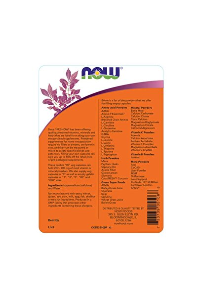 Now Foods Vegetarian Empty Capsules, Double 00, Non-GMO, 250 Capsules