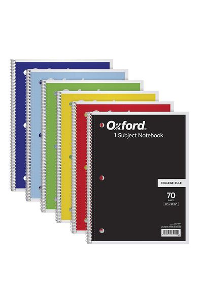 Oxford Spiral Notebook 6 Pack, 1 Subject, College Ruled, 8 x 10.5 Inch, Assorted Colors (65007)