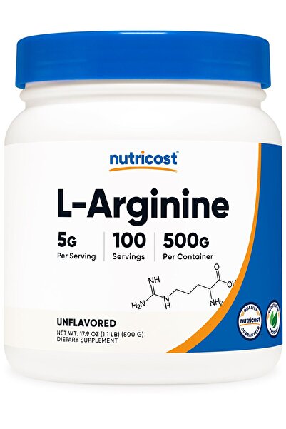 Nutricost L-Arginine Powder 500 Grams (1.1lbs) - Pure L-Arginine Powder - 5000mg Per Serving; 100 Servings