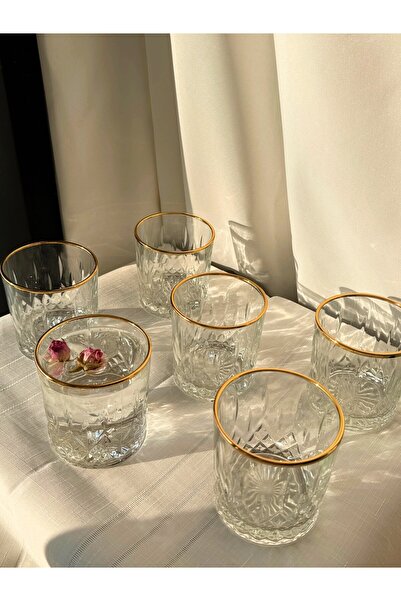 Şahika Kristal cama atılan imza Lara Gold 12-Pack Soft Drink and Water Glass