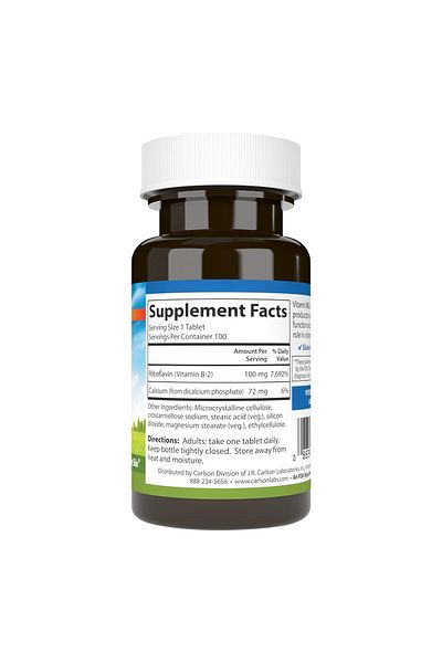 Carlson B-2, 100 mg Riboflavin, Energy Production, Vision Support & Healthy Skin, 100 Vegetarian Tablets